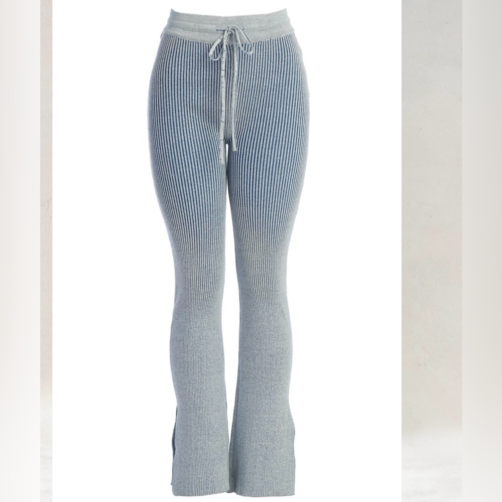 JLUXLABEL Light Blue Ribbed Flare Pants - Picture 3 of 4